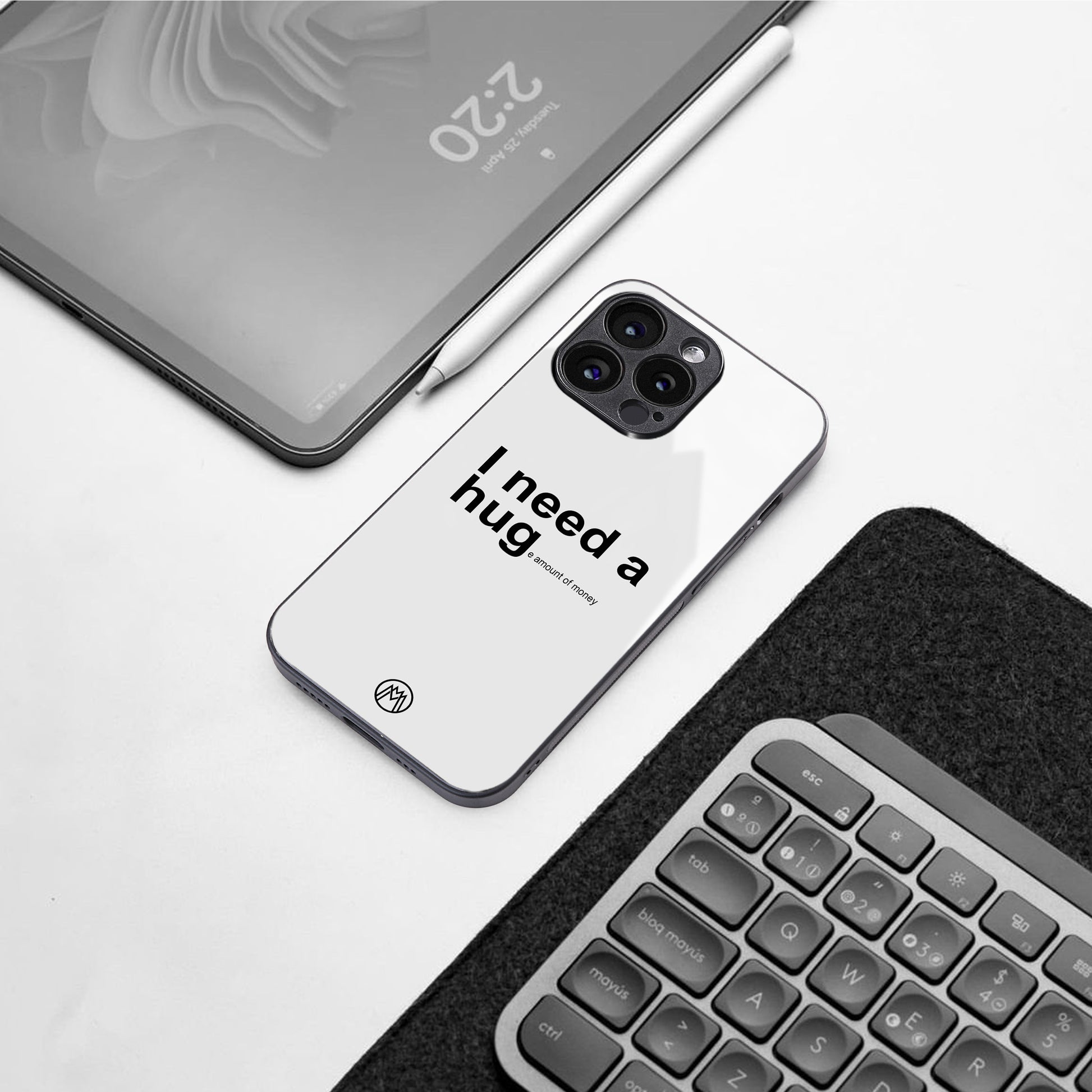 hug me white back phone cover | glass case for iphone 16 pro max