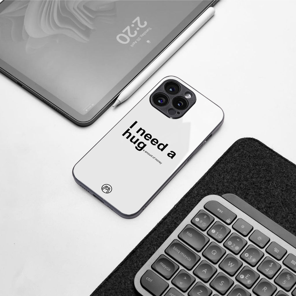 hug me white back phone cover | glass case for iphone 16 pro