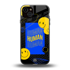 human being back phone cover | glass case for iphone 15 plus
