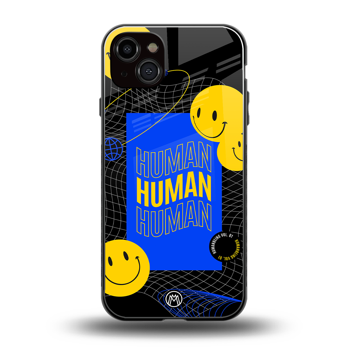 human being back phone cover | glass case for iphone 15 plus