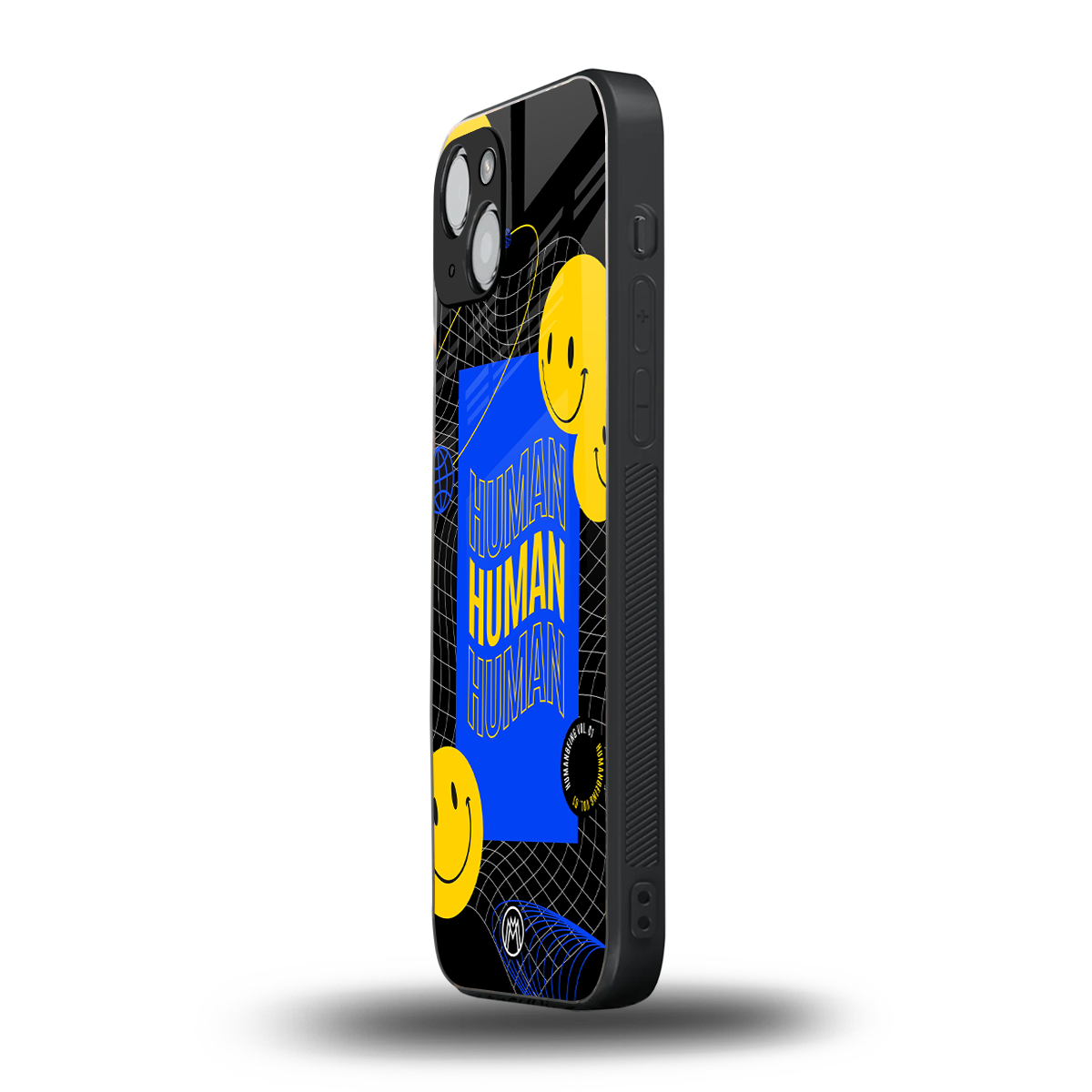 human being back phone cover | glass case for iphone 15 plus