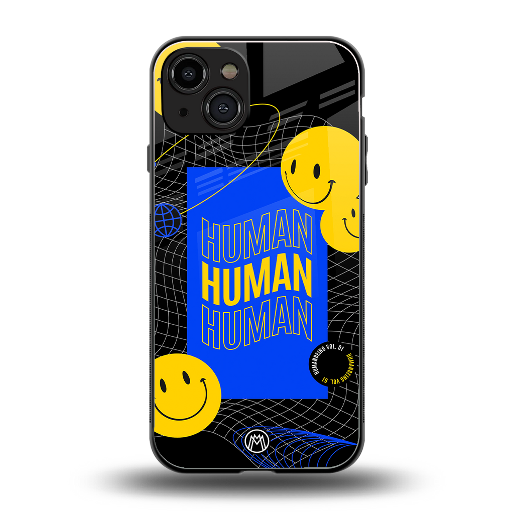 human being back phone cover | glass case for iphone 15