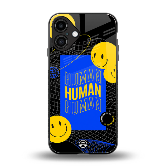 human being back phone cover | glass case for iphone 16 plus