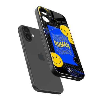 human being back phone cover | glass case for iphone 16 plus