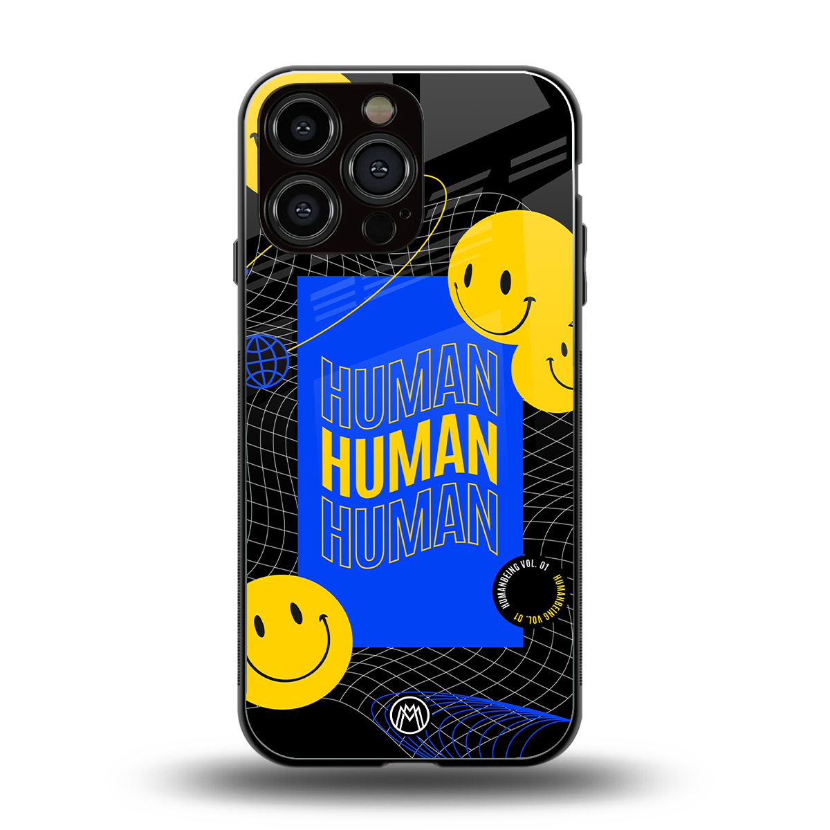human being back phone cover | glass case for iphone 16 pro max