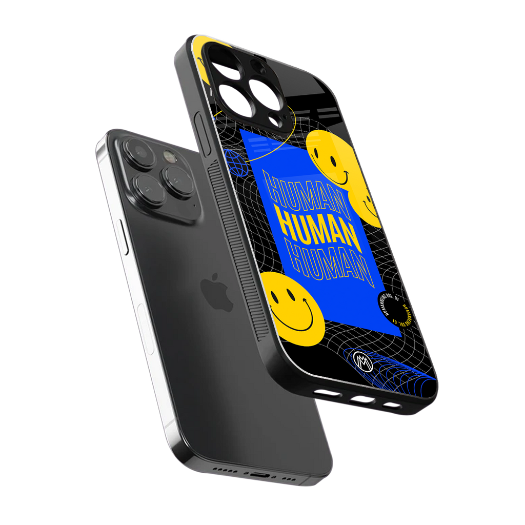 human being back phone cover | glass case for iphone 16 pro max