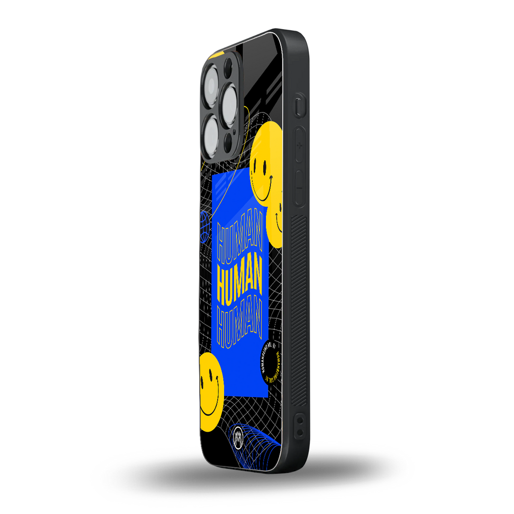 human being back phone cover | glass case for iphone 16 pro max