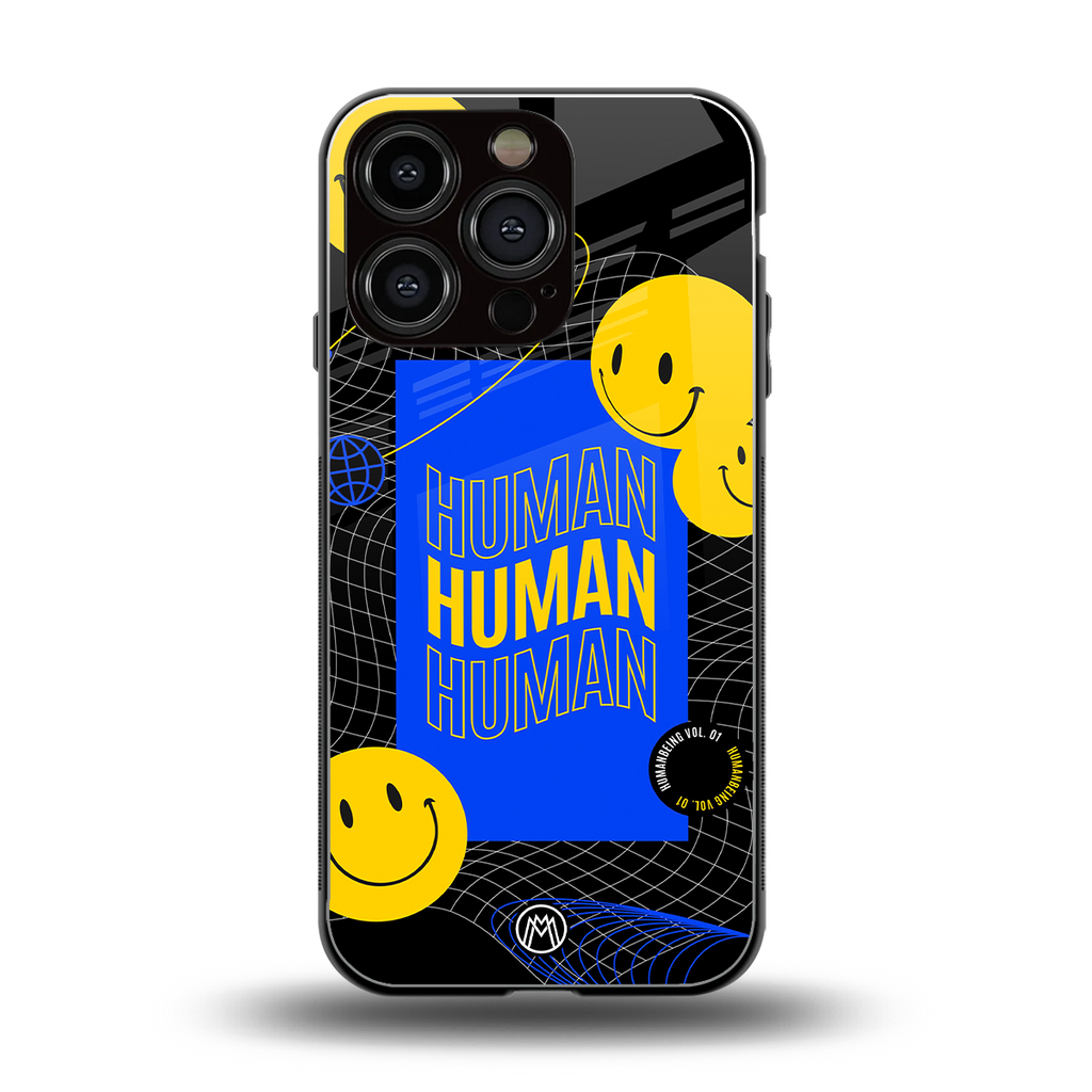 human being back phone cover | glass case for iphone 16 pro