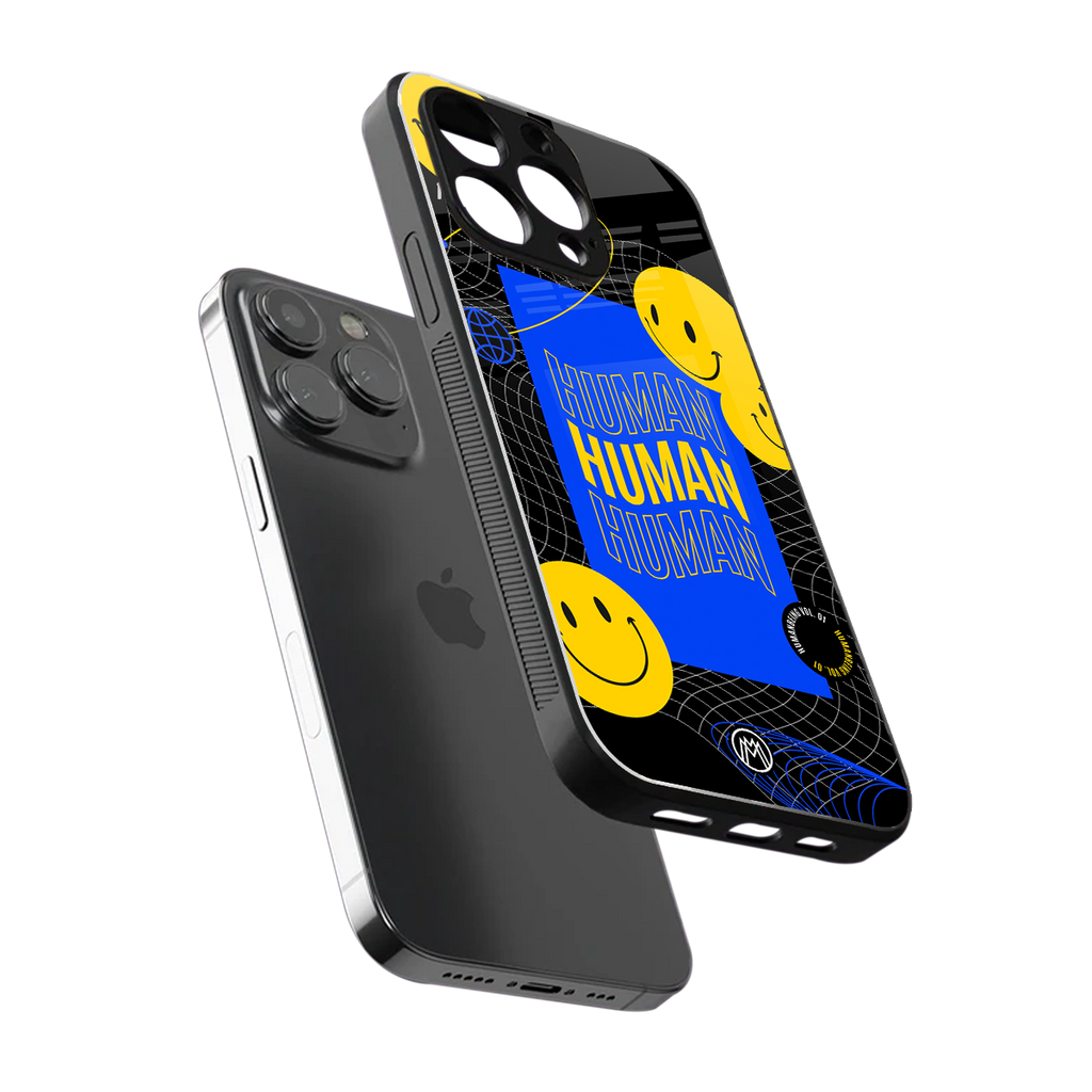 human being back phone cover | glass case for iphone 16 pro