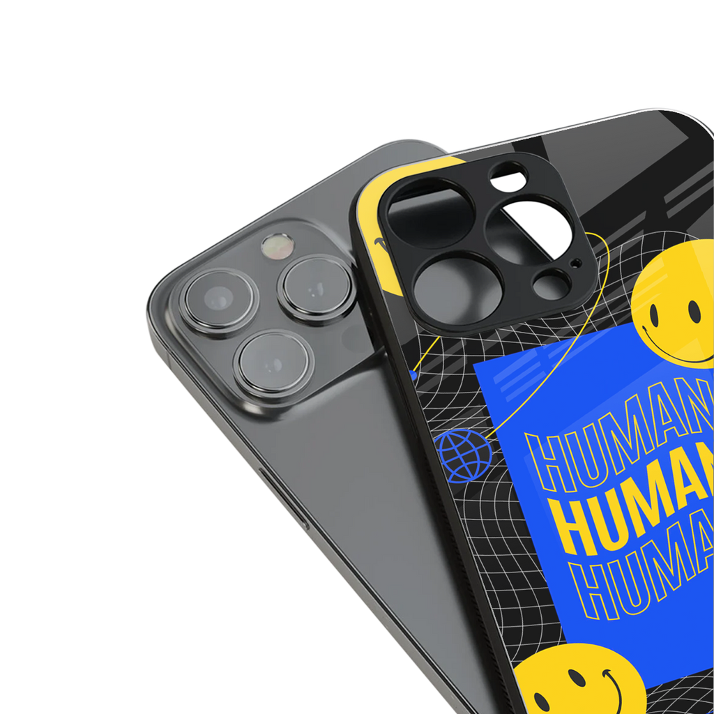 human being back phone cover | glass case for iphone 16 pro