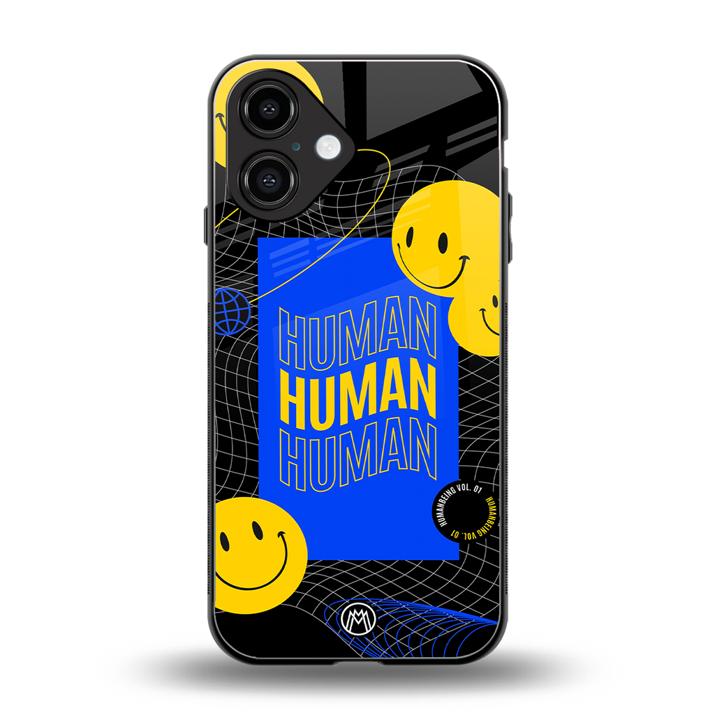 human being back phone cover | glass case for iphone 16