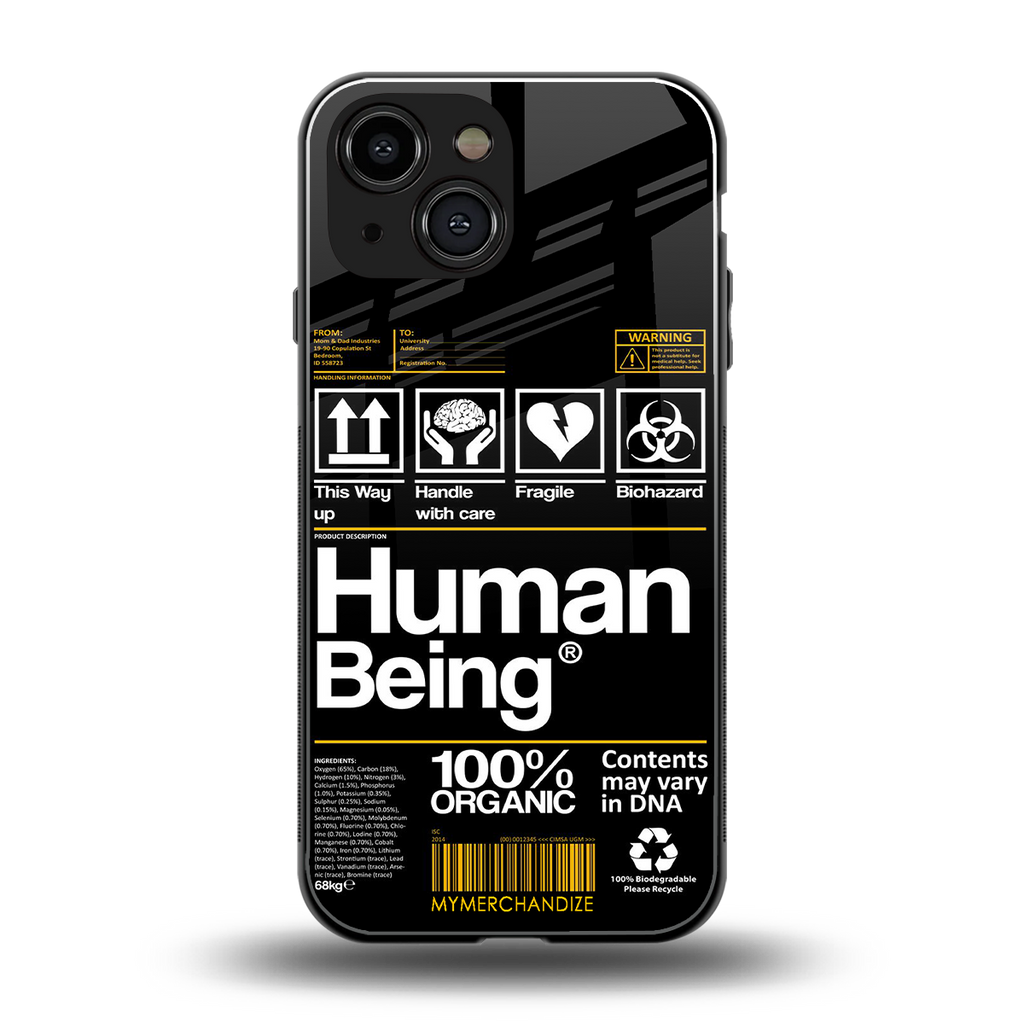 human being label back phone cover | glass case for iphone 13 mini