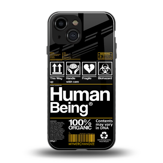human being label back phone cover | glass case for iphone 13 mini
