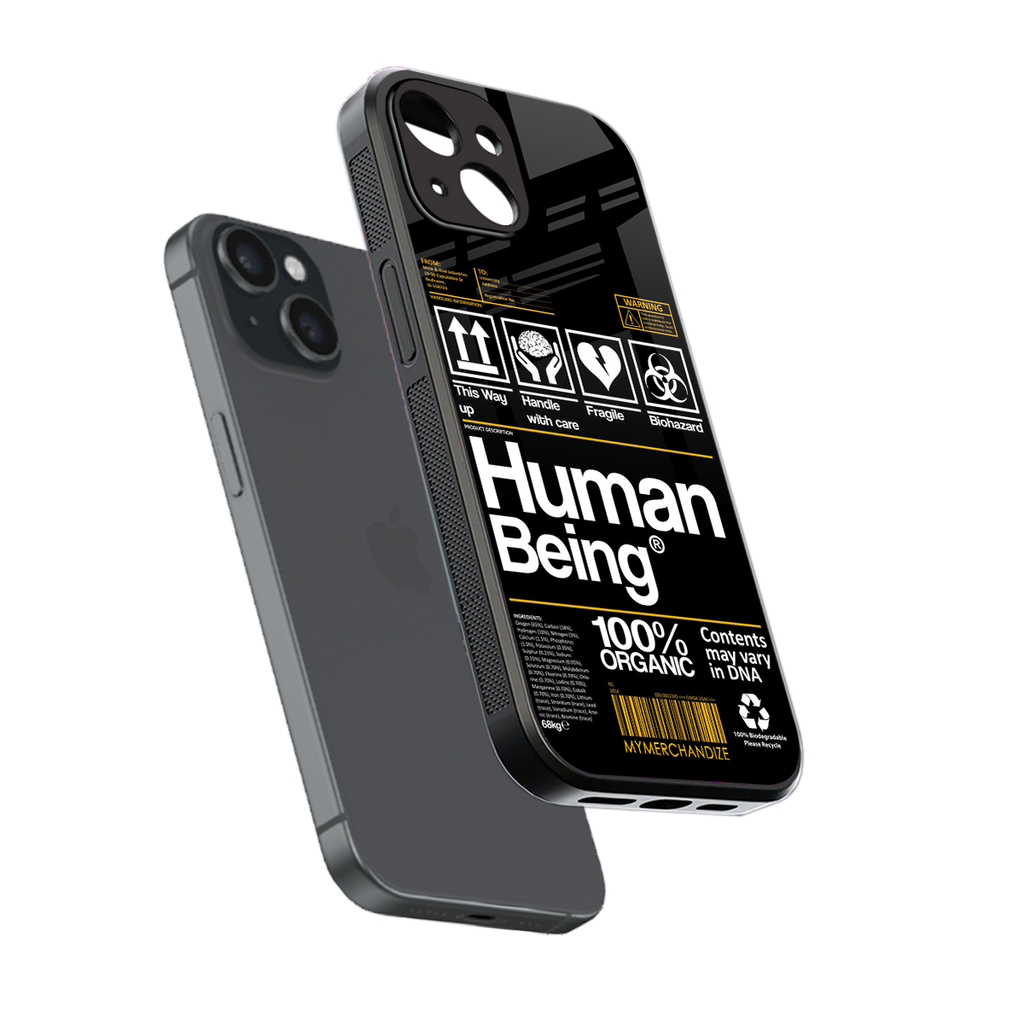 human being label back phone cover | glass case for iphone 13 mini