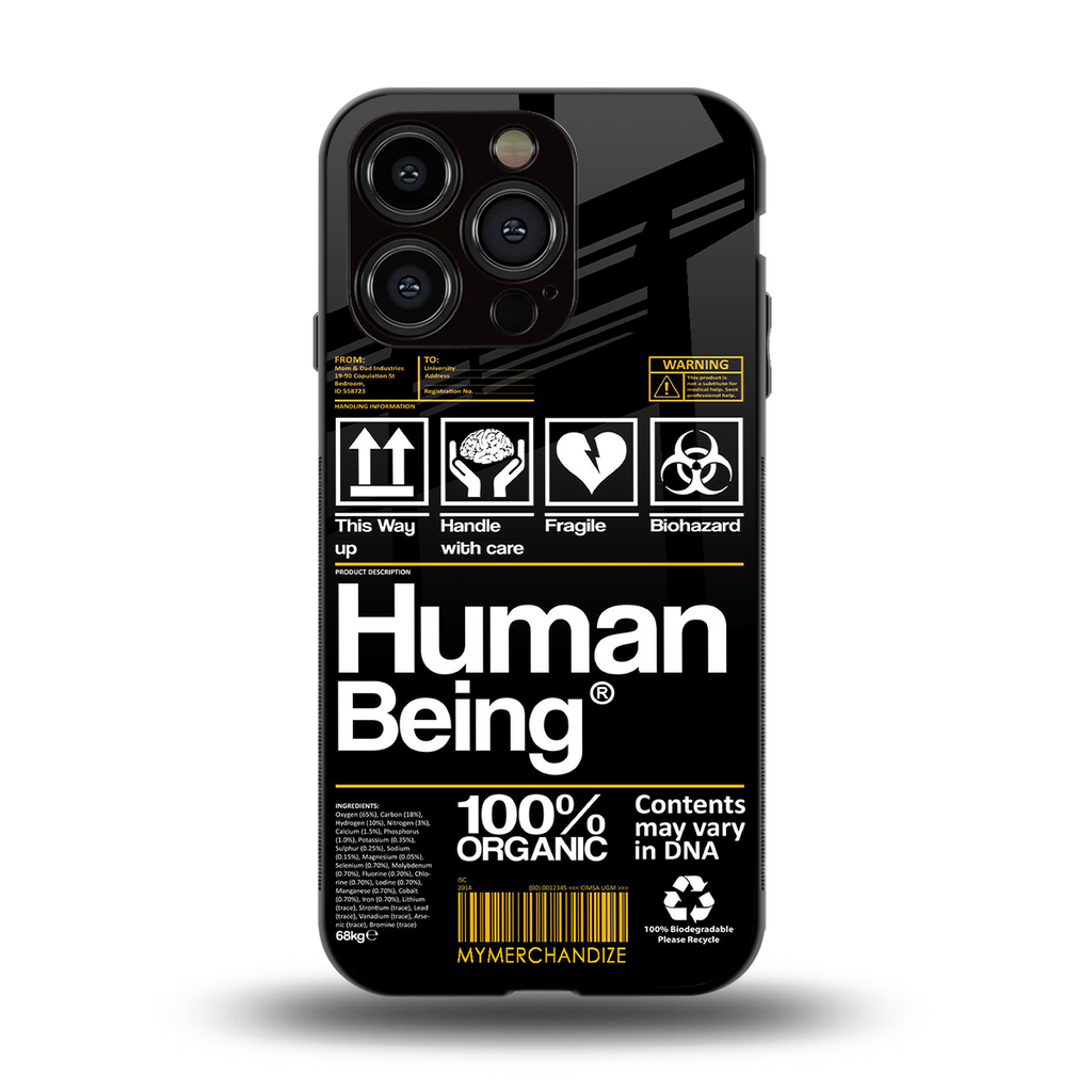 human being label back phone cover | glass case for iphone 13 pro
