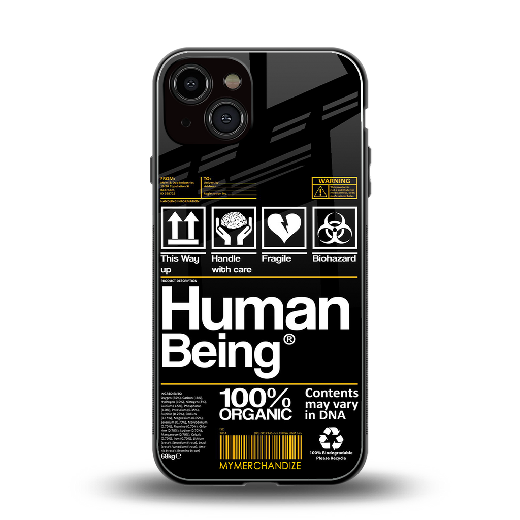 human being label back phone cover | glass case for iphone 13