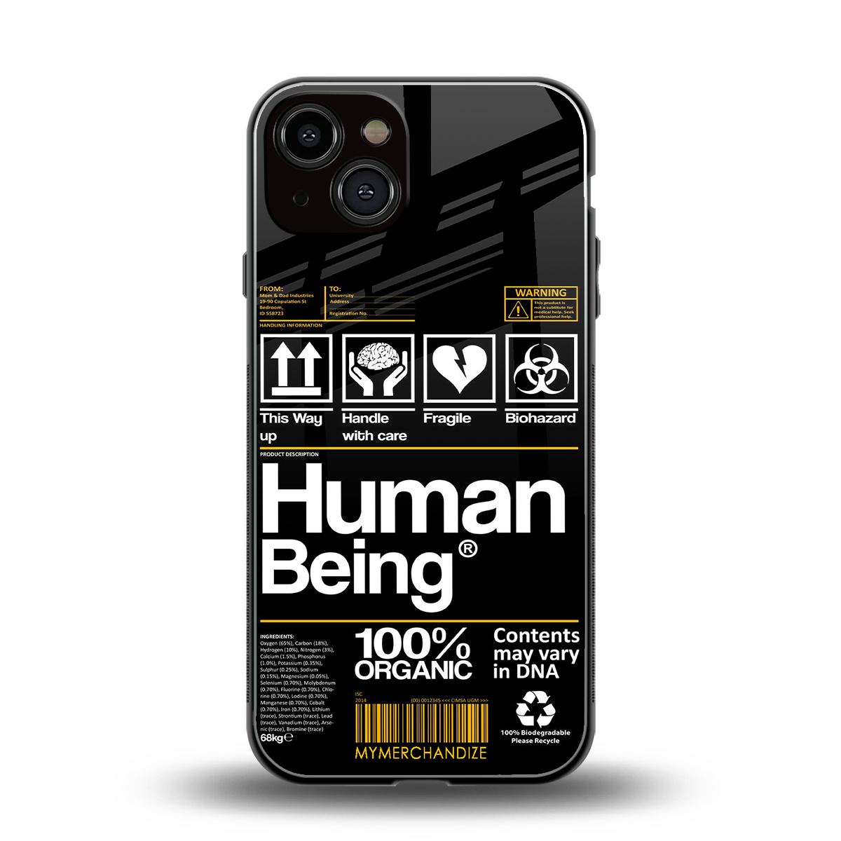 human being label back phone cover | glass case for iphone 13