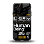 human being label back phone cover | glass case for iphone 14 plus