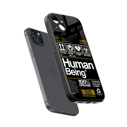 human being label back phone cover | glass case for iphone 14 plus