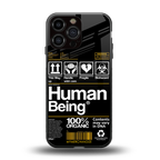 human being label back phone cover | glass case for iphone 15 pro max