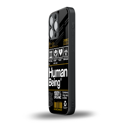 human being label back phone cover | glass case for iphone 14 pro max