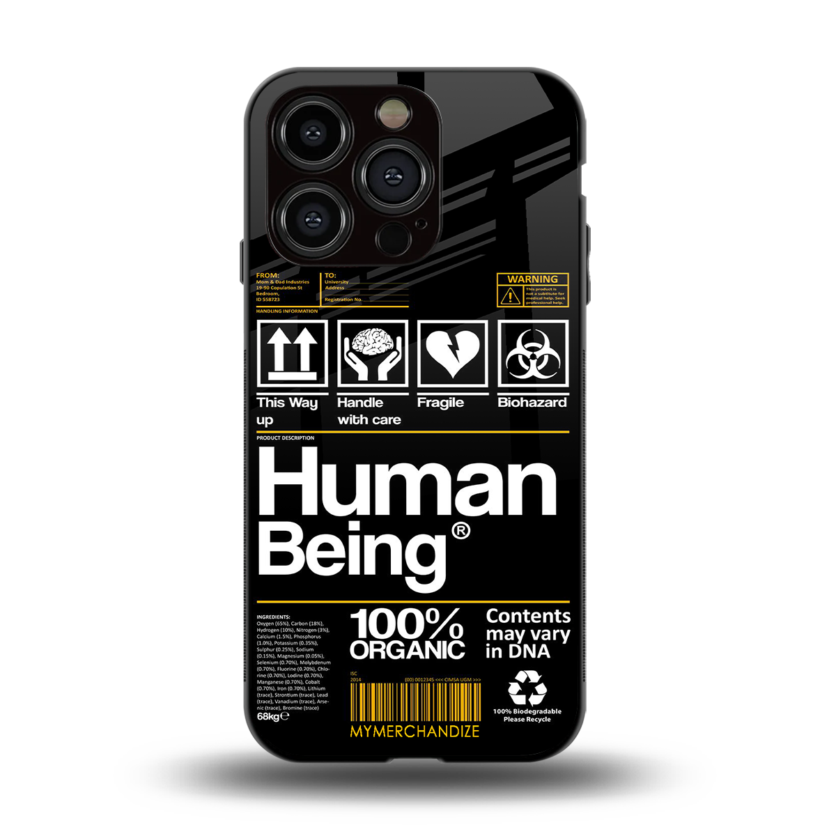 human being label back phone cover | glass case for iphone 15 pro