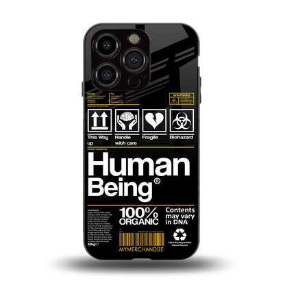 human being label back phone cover | glass case for iphone 15 pro