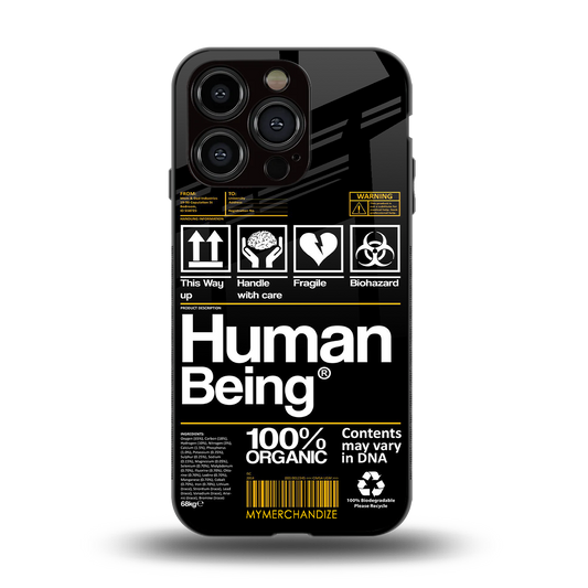 human being label back phone cover | glass case for iphone 15 pro