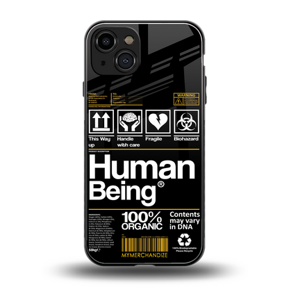human being label back phone cover | glass case for iphone 15