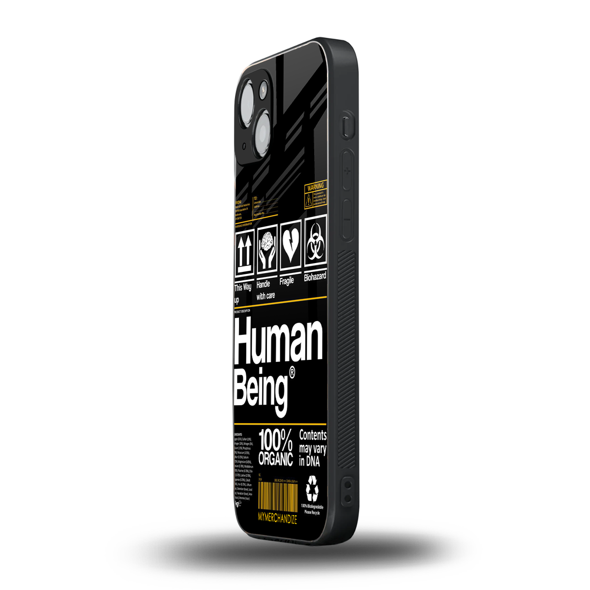 human being label back phone cover | glass case for iphone 15