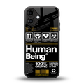 human being label back phone cover | glass case for iphone 16 plus