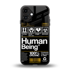 human being label back phone cover | glass case for iphone 16 plus
