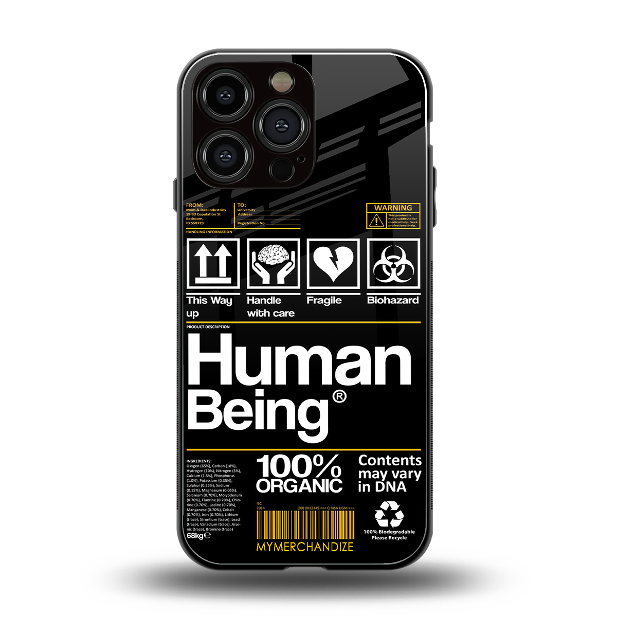 human being label back phone cover | glass case for iphone 16 pro max