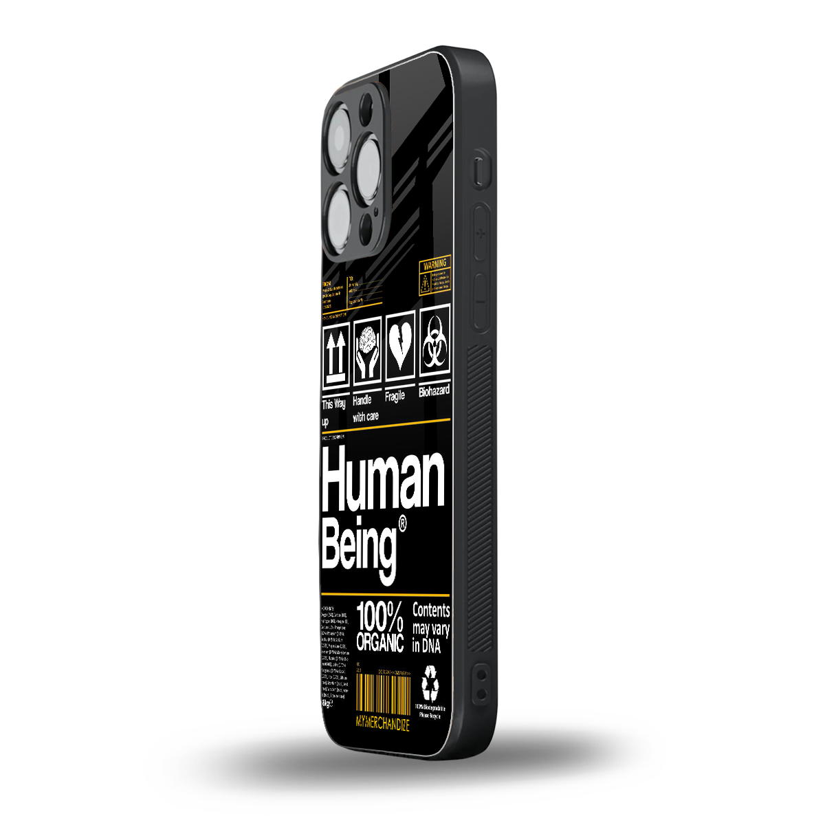 human being label back phone cover | glass case for iphone 16 pro max