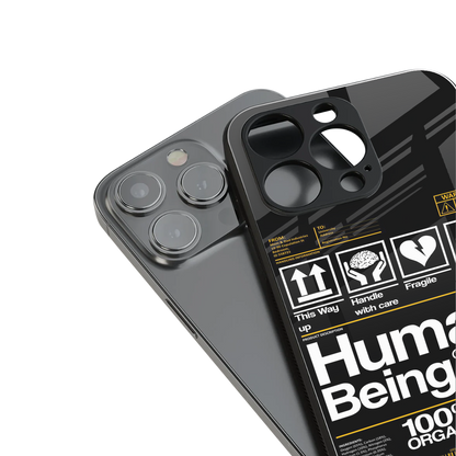 human being label back phone cover | glass case for iphone 13 pro