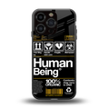 human being label back phone cover | glass case for iphone 16 pro