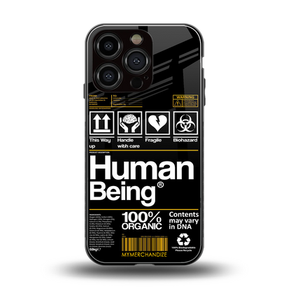 human being label back phone cover | glass case for iphone 16 pro