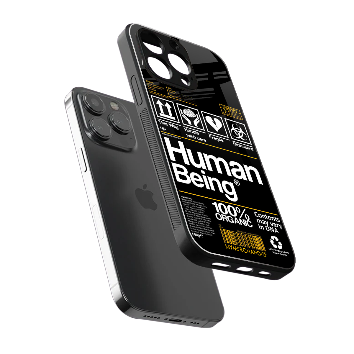 human being label back phone cover | glass case for iphone 16 pro