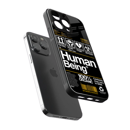 human being label back phone cover | glass case for iphone 16 pro