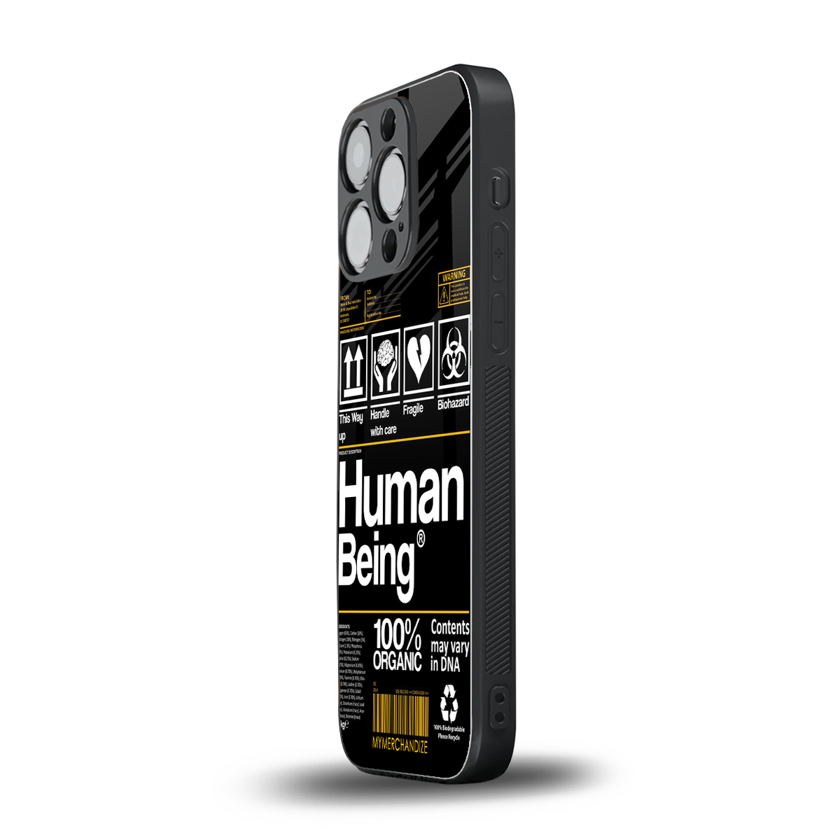 human being label back phone cover | glass case for iphone 16 pro