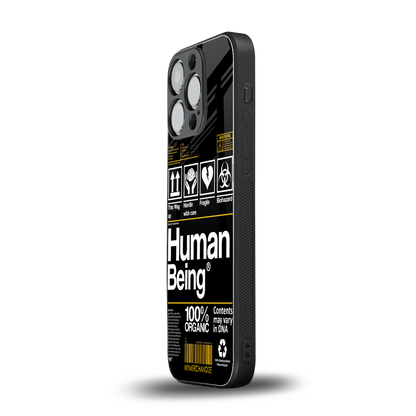 human being label back phone cover | glass case for iphone 16 pro