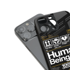 human being label back phone cover | glass case for iphone 16 pro