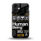 human being label back phone cover | glass case for iphone 16