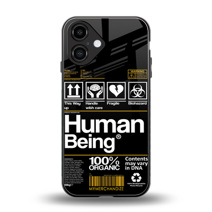 human being label back phone cover | glass case for iphone 16