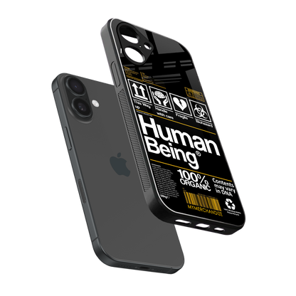human being label back phone cover | glass case for iphone 16