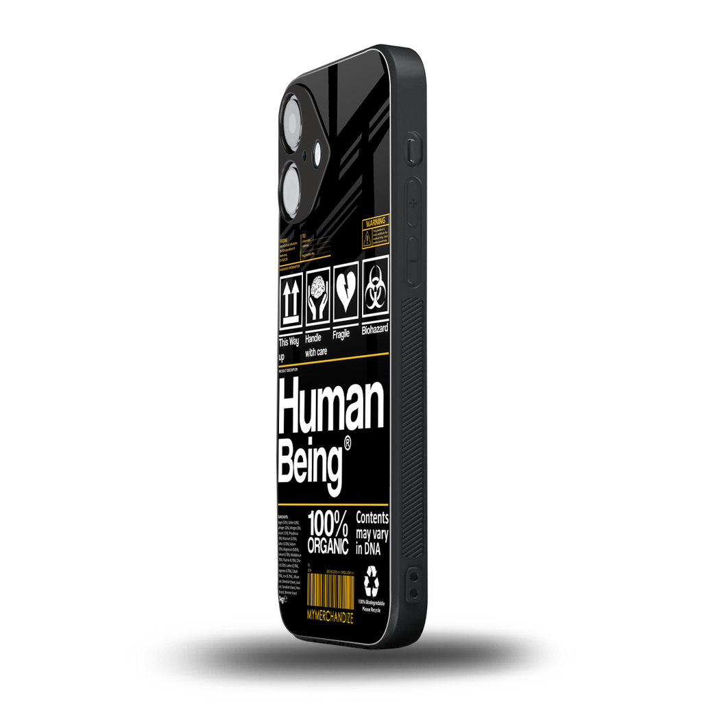human being label back phone cover | glass case for iphone 16