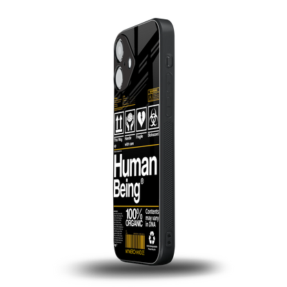 human being label back phone cover | glass case for iphone 16