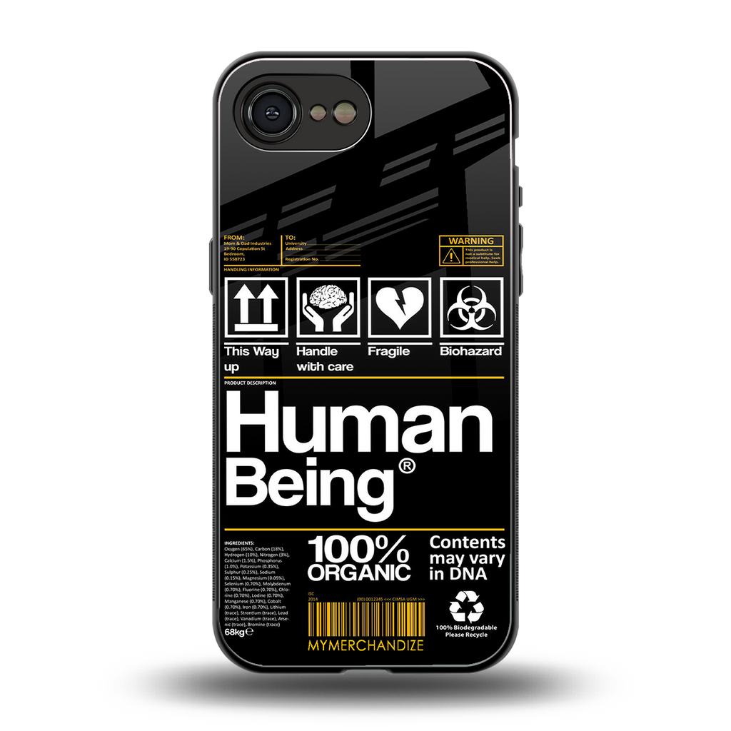 human being label back phone cover | glass case for iphone 16e