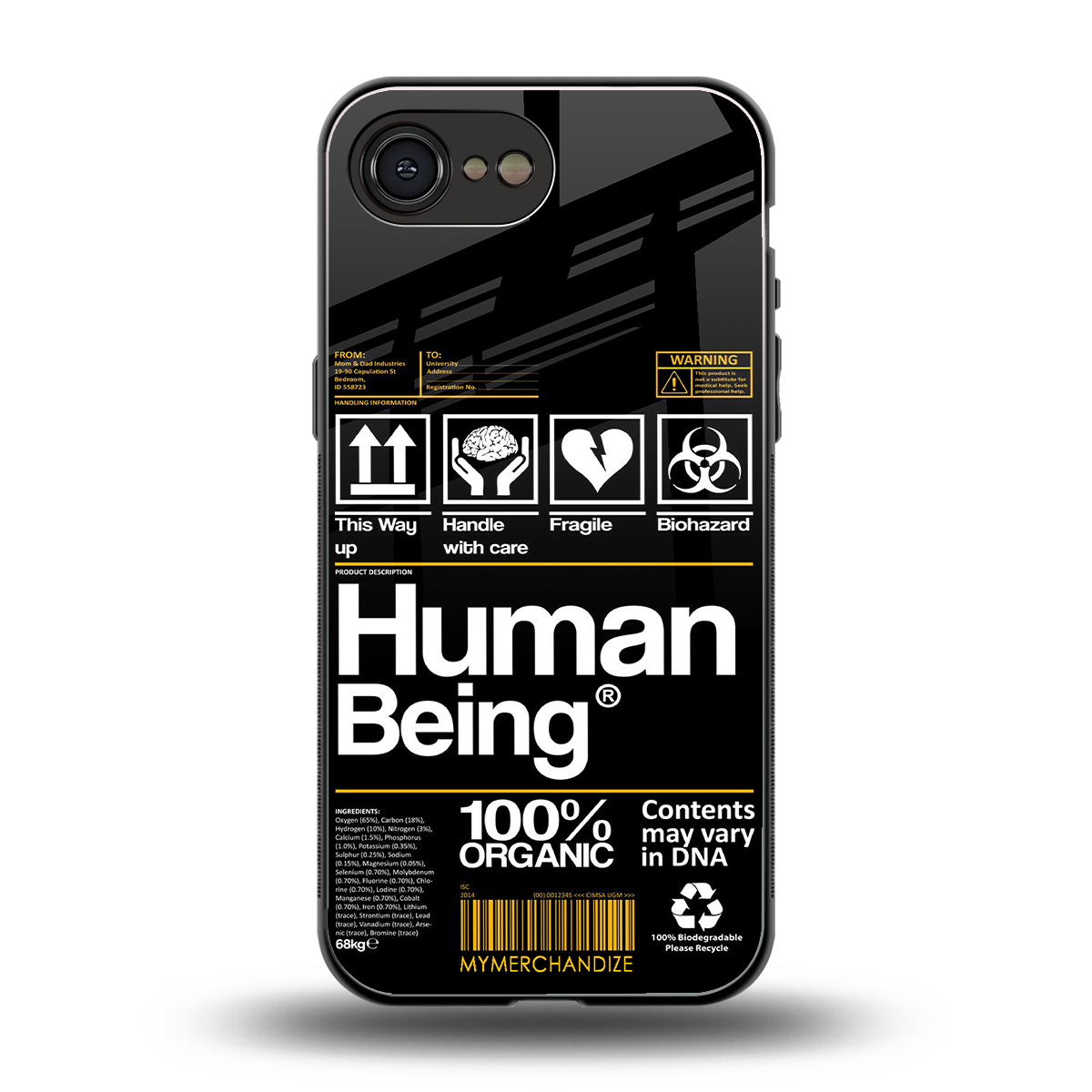human being label back phone cover | glass case for iphone 16e