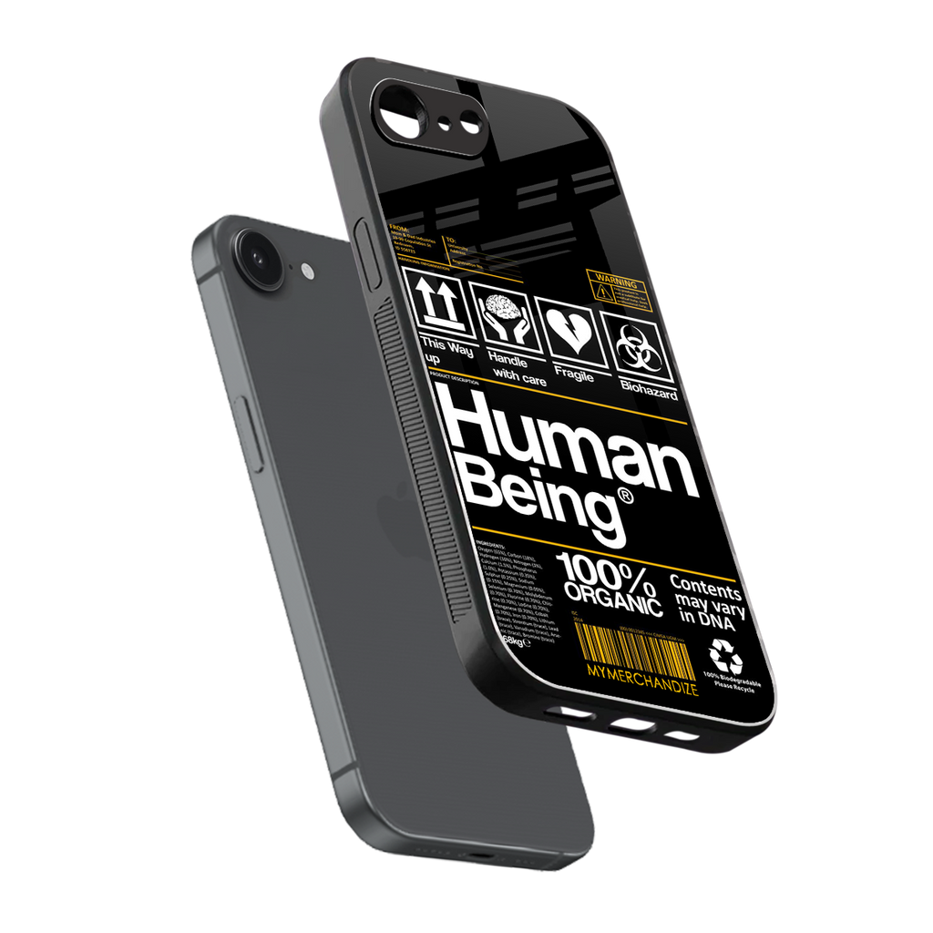 human being label back phone cover | glass case for iphone 16e